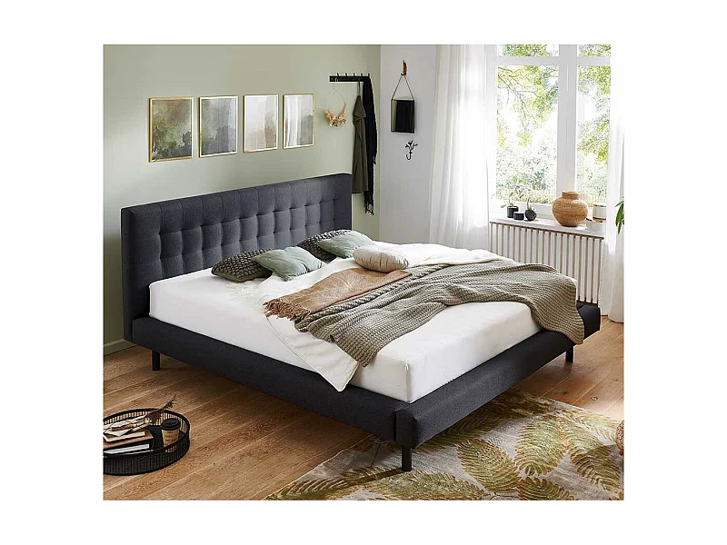 Polsterbettgestell in Dunkelgrau Stoff Vierfußgestell aus Holz