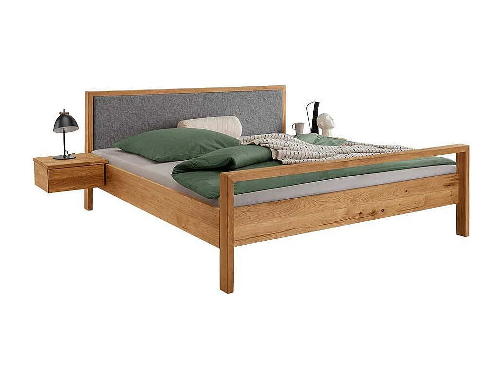 Doppelbett mit Polsterkopfteil in Grau Wildeichefarben