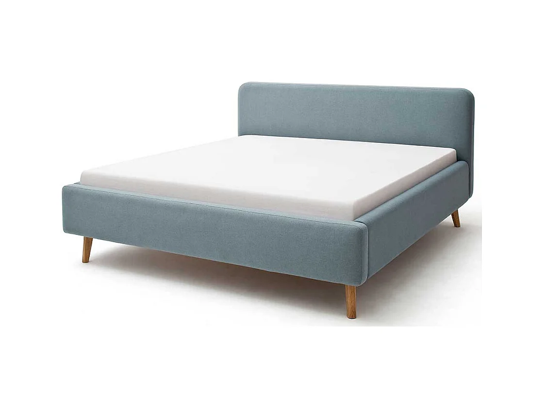 Gepolstertes Bett in Hellblau Webstoff modern