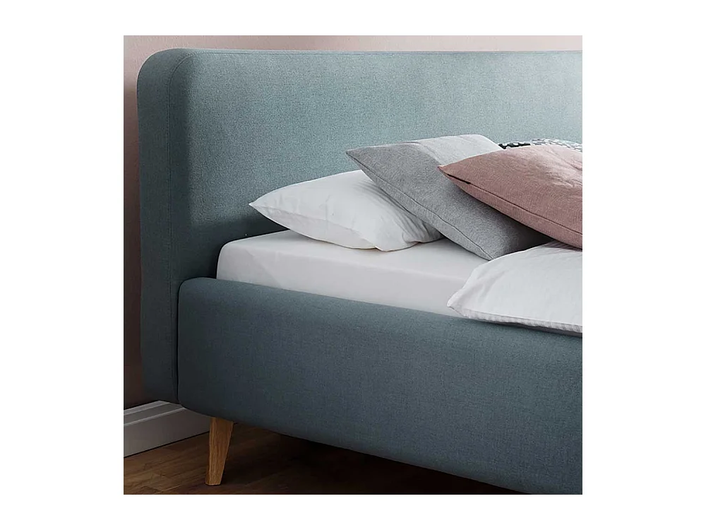 Gepolstertes Bett in Hellblau Webstoff modern