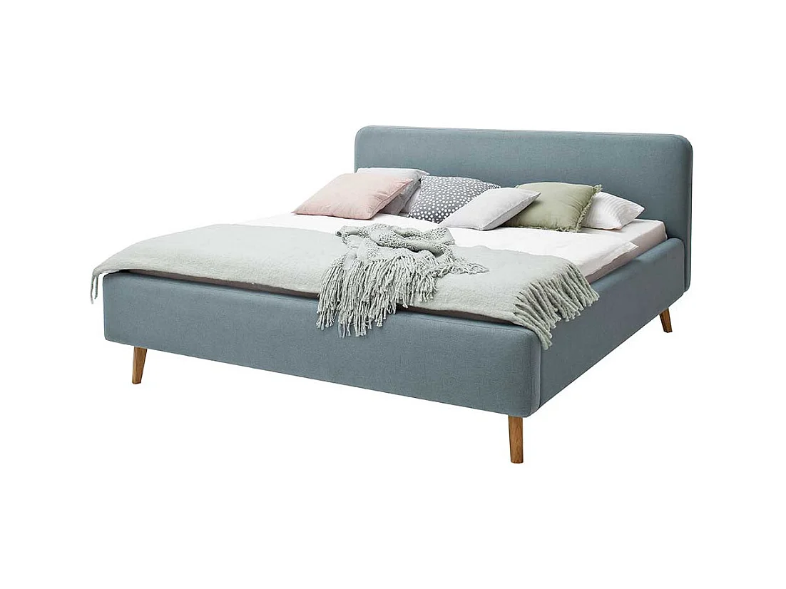 Gepolstertes Bett in Hellblau Webstoff modern