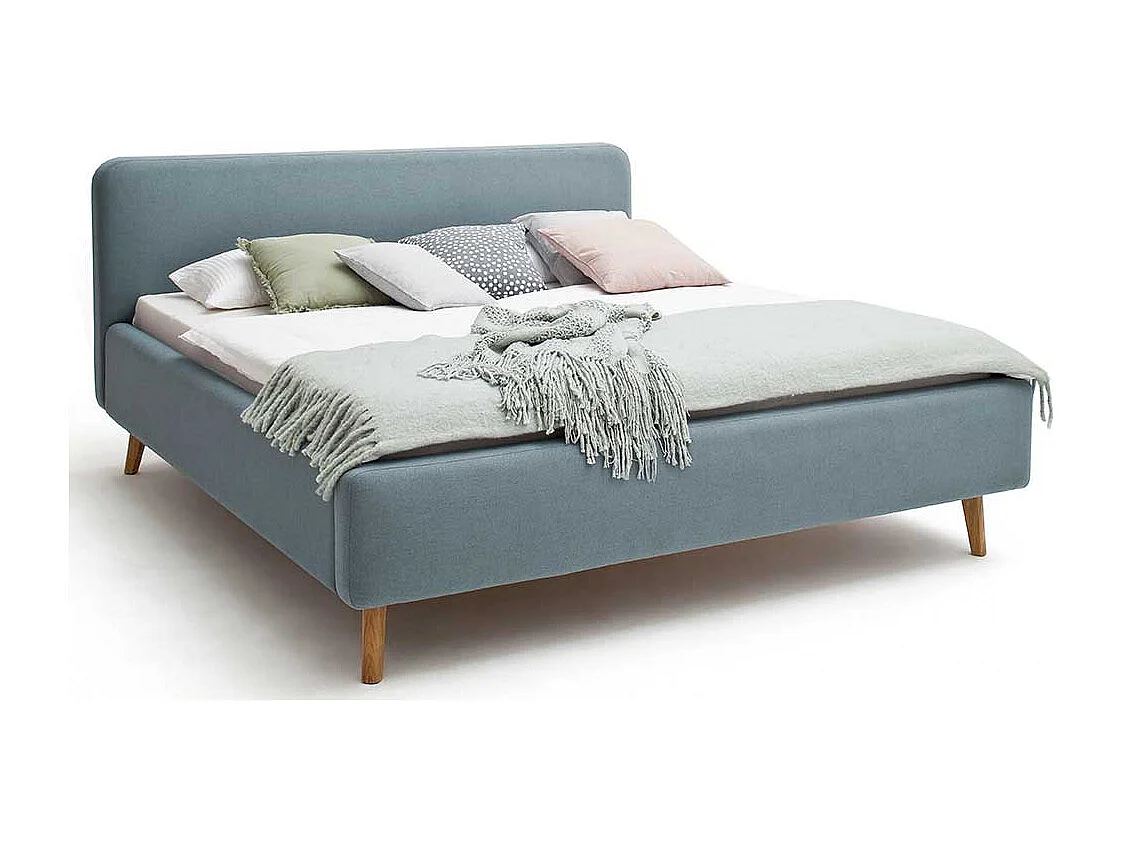 Gepolstertes Bett in Hellblau Webstoff modern