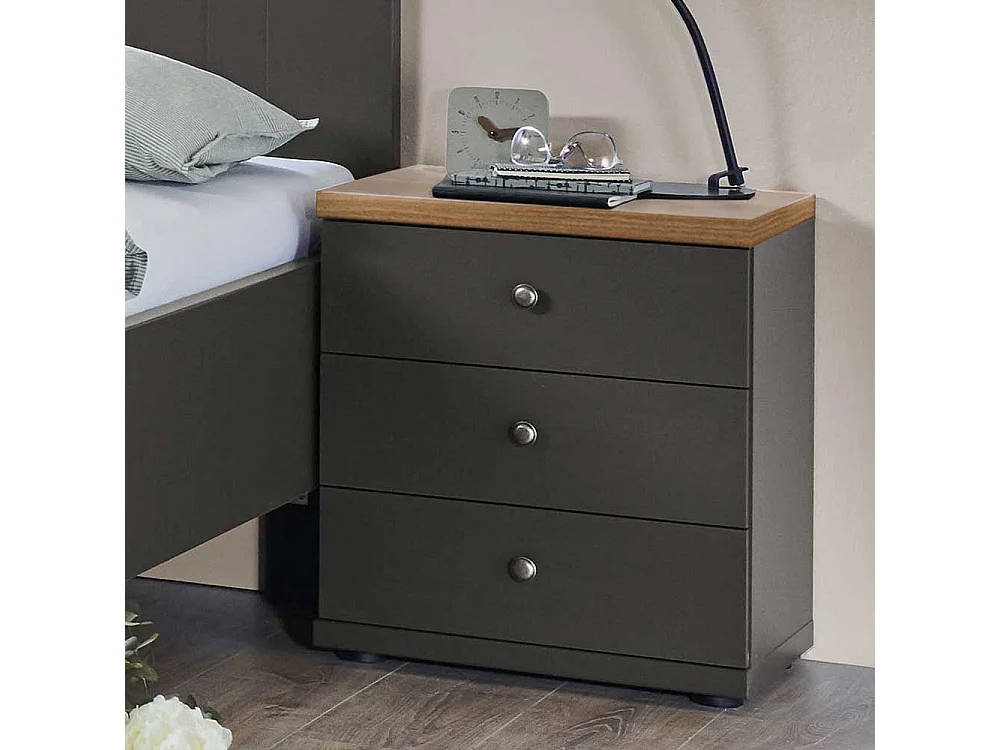 140 cm Landhaus Bett in Dunkelgrau und Eiche Bianco Made in Germany