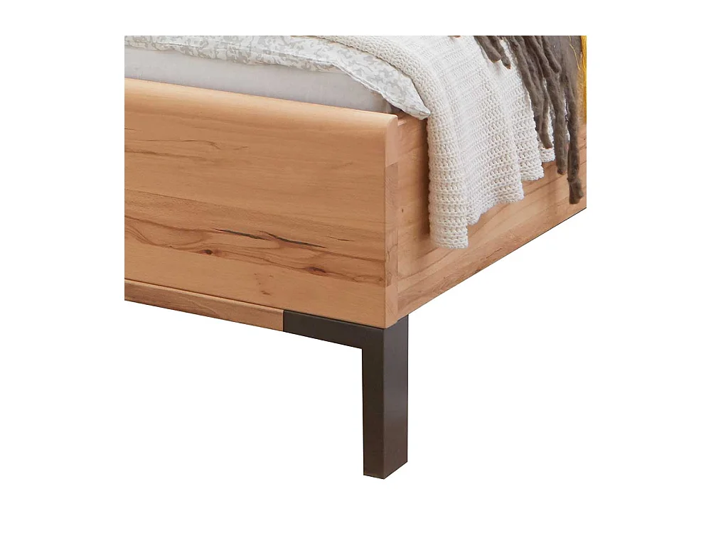 Doppelbett aus Kernbuche Massivholz Kunstleder in Beige