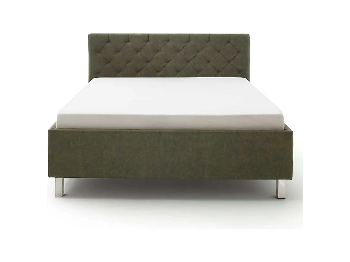 Polsterbett mit Bettkasten in Oliv Grün Vierfußgestell aus Metall