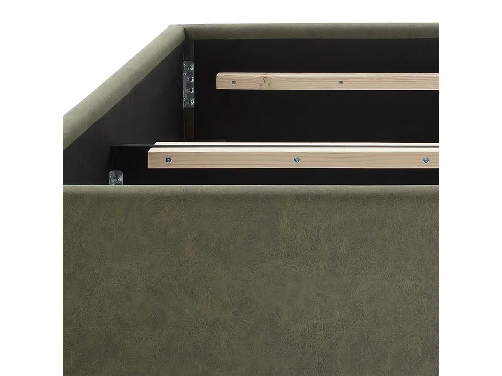 Polsterbett mit Bettkasten in Oliv Grün Vierfußgestell aus Metall
