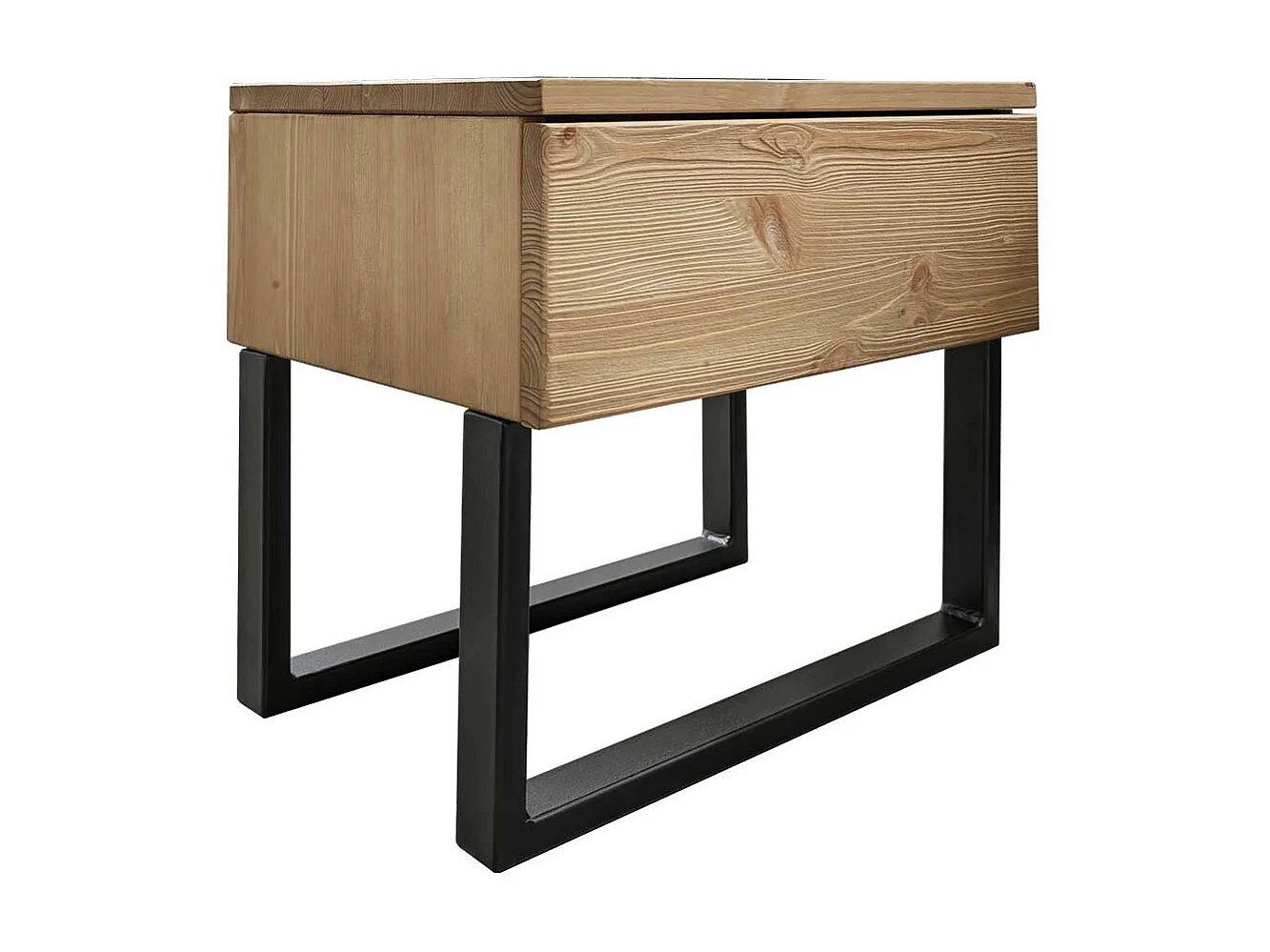 Industrial Massivholzbett aus Kiefer geölt Bügelgestell aus Metall