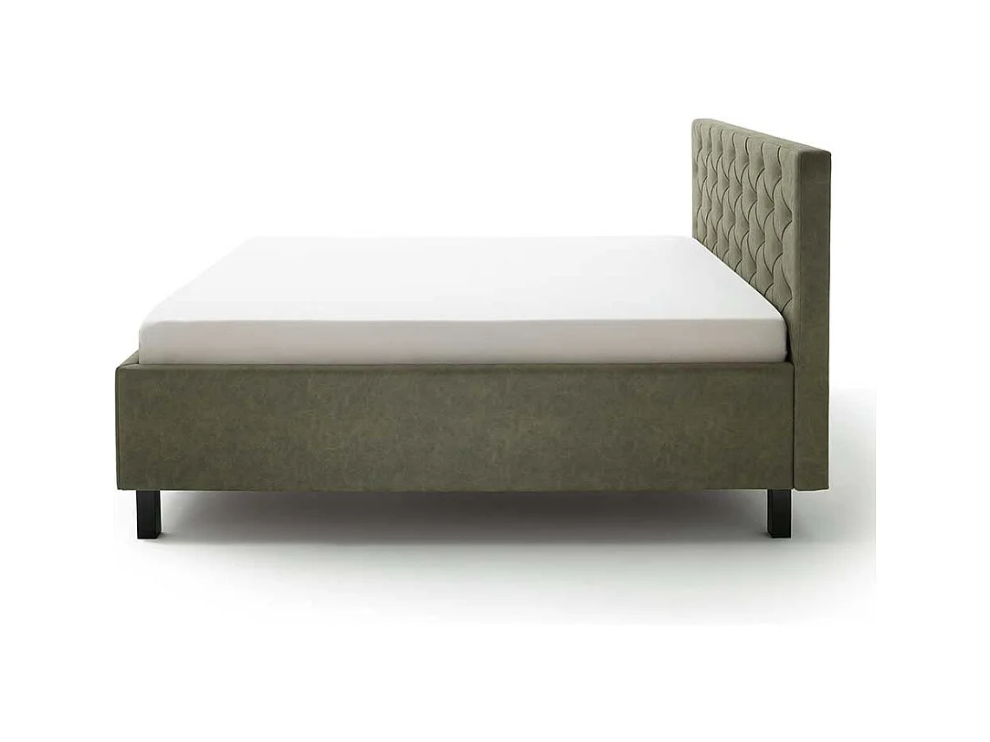 Gepolstertes Bett in Oliv Grün Gestell aus Holz