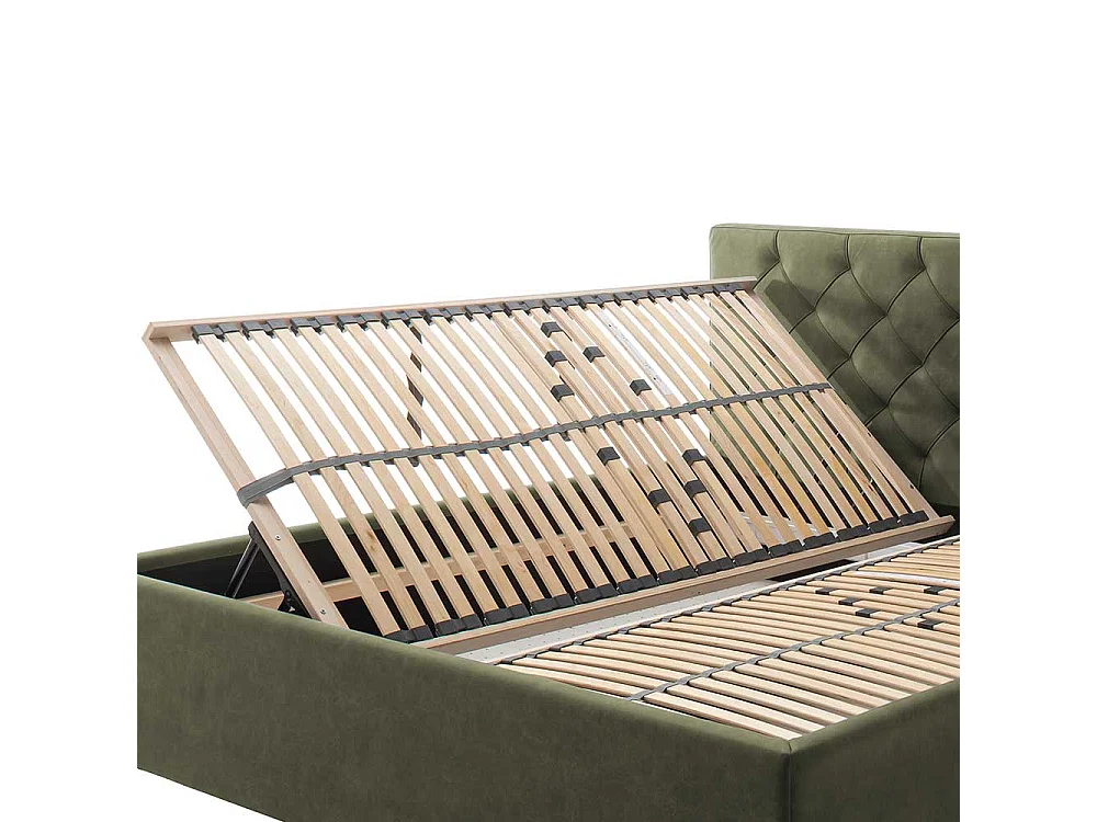 Gepolstertes Bett in Oliv Grün Gestell aus Holz