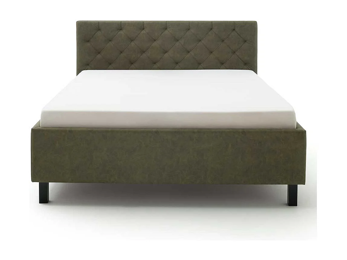 Gepolstertes Bett in Oliv Grün Gestell aus Holz