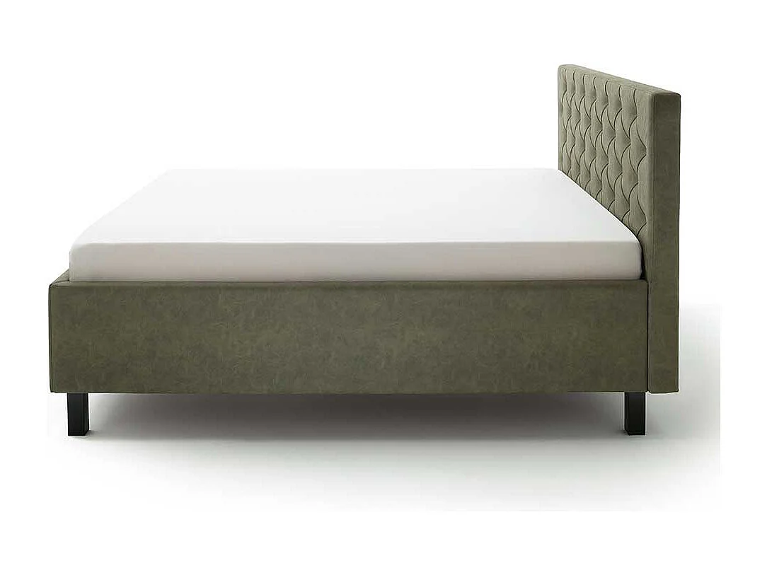 Gepolstertes Bett in Oliv Grün Gestell aus Holz