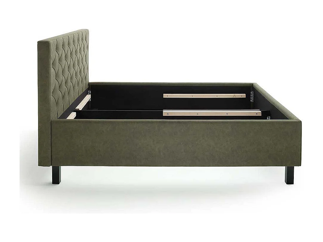 Gepolstertes Bett in Oliv Grün Gestell aus Holz