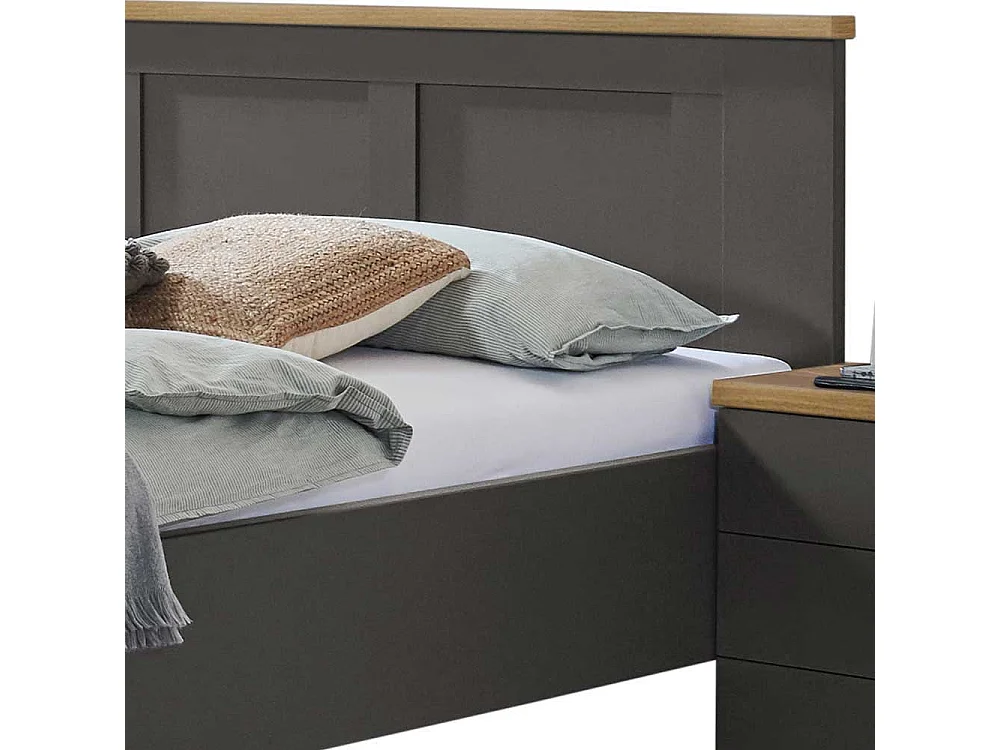 Bett im modernen Landhaus Stil in Dunkelgrau Eiche Bianco