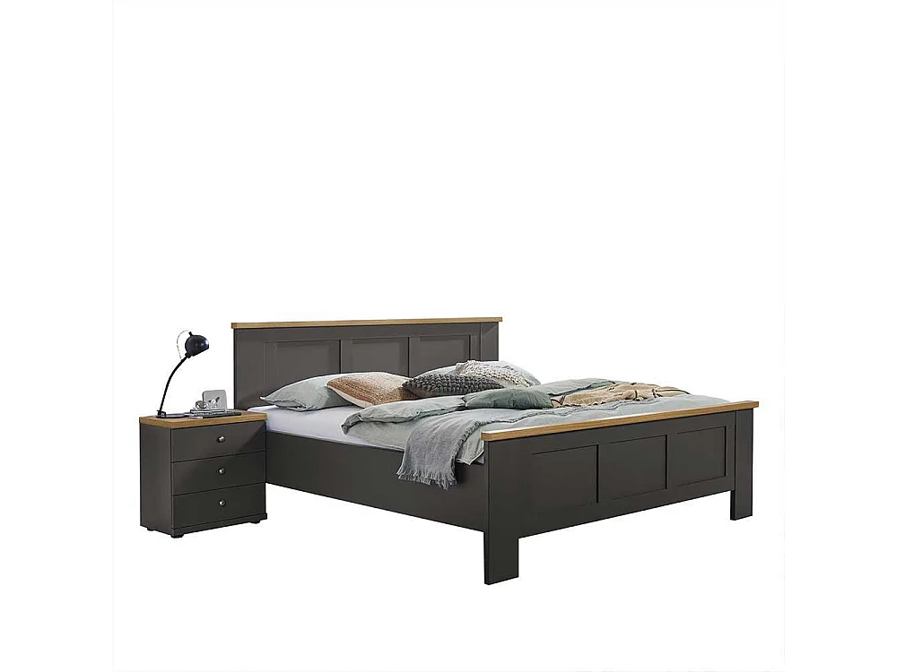 Bett im modernen Landhaus Stil in Dunkelgrau Eiche Bianco