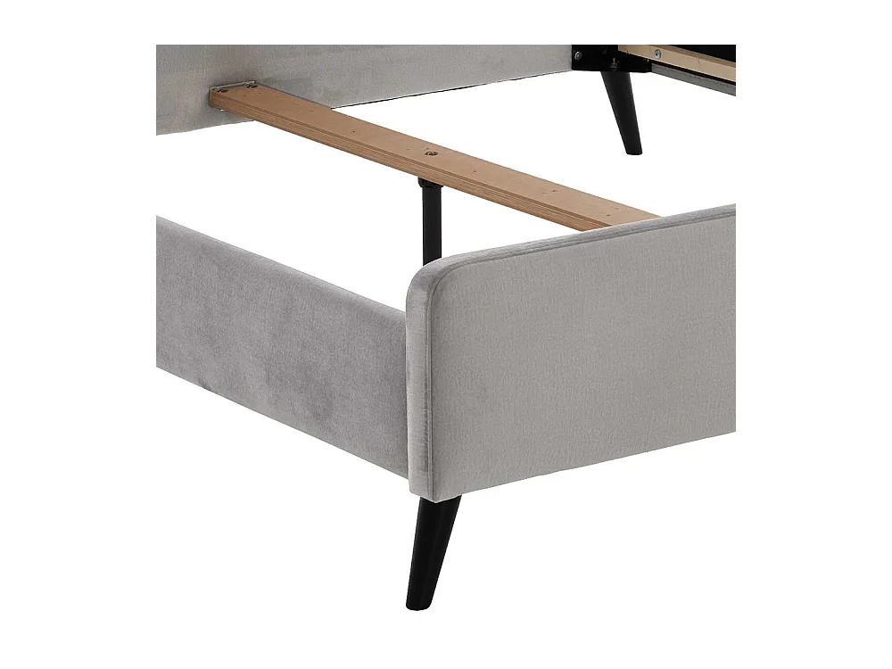Modernes Polsterbett in Hellgrau Velours Vierfußgestell aus Holz