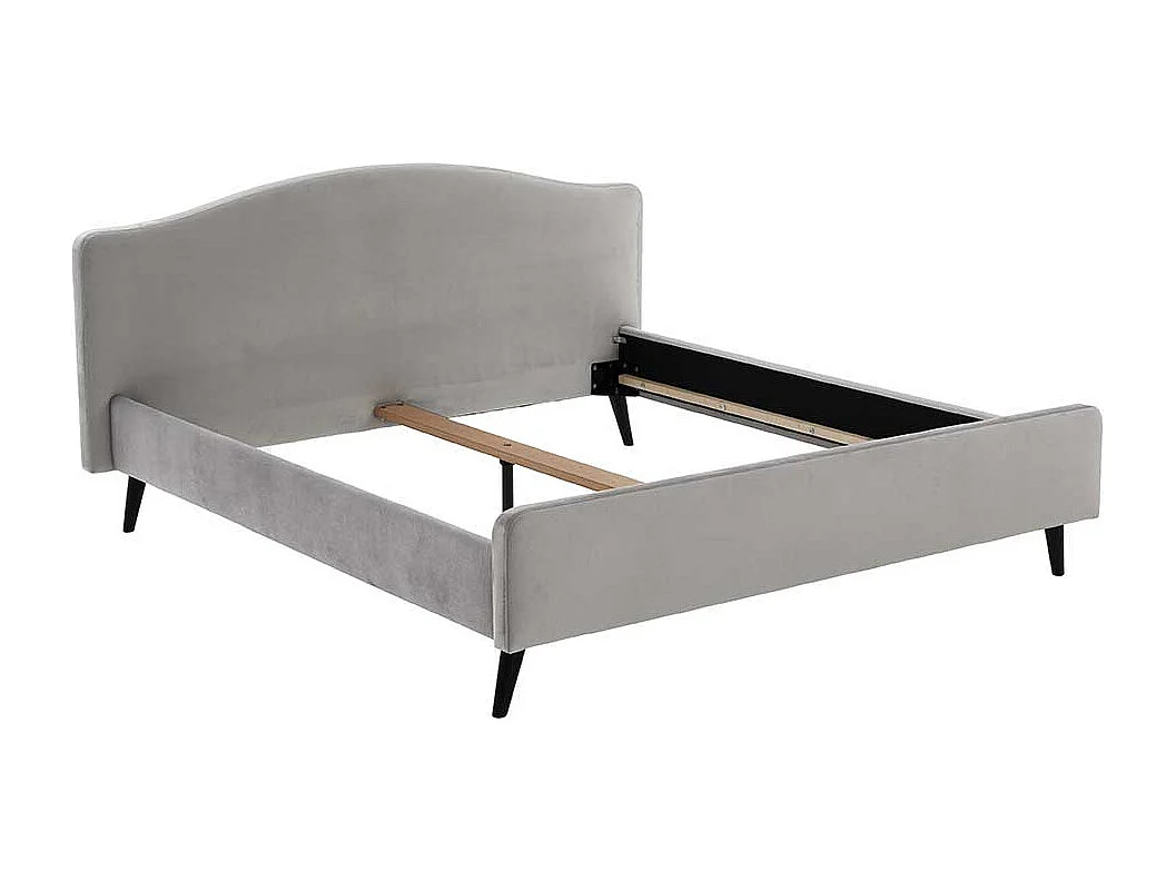 Modernes Polsterbett in Hellgrau Velours Vierfußgestell aus Holz