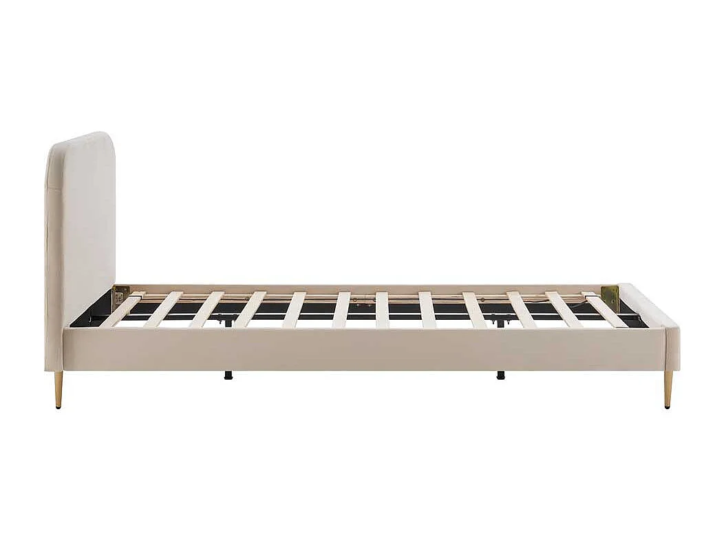 Samt Bett in Beige Vierfußgestell aus Metall Goldfarben