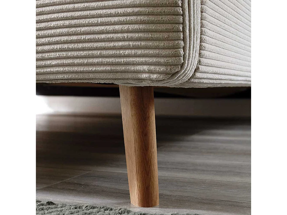 Polsterbett in Beige mit Cordbezug Vierfußgestell aus Holz