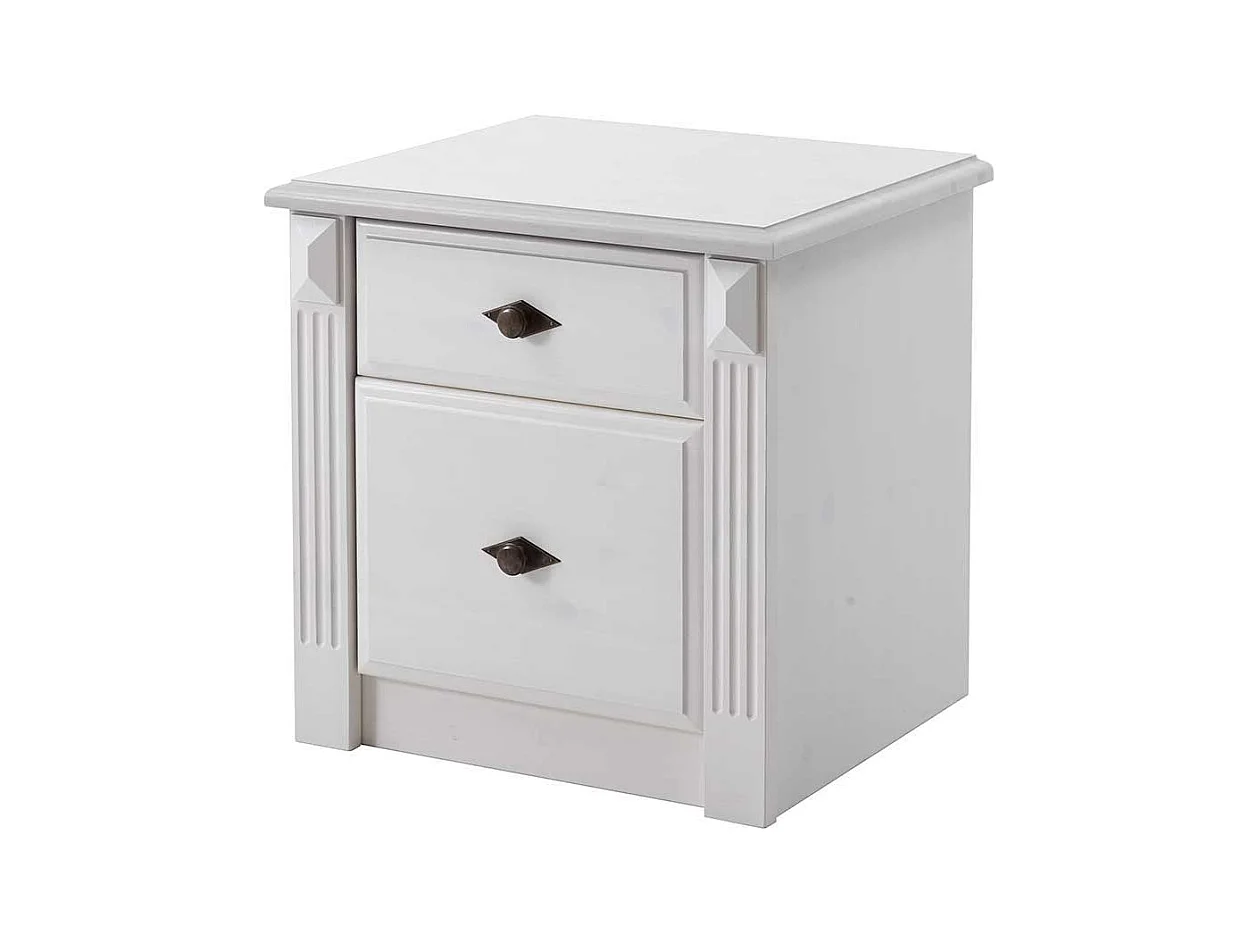 Landhaus Doppelbett in Weiß Kiefer massiv Nachtkonsolen (dreiteilig)