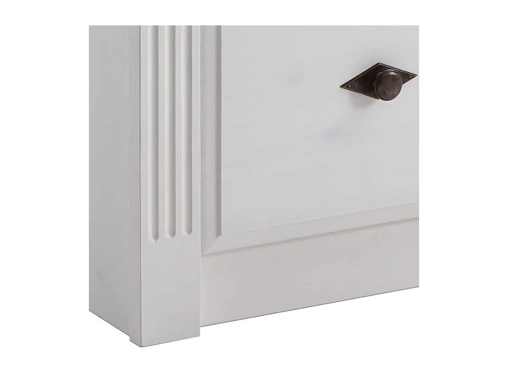 Landhaus Doppelbett in Weiß Kiefer massiv Nachtkonsolen (dreiteilig)