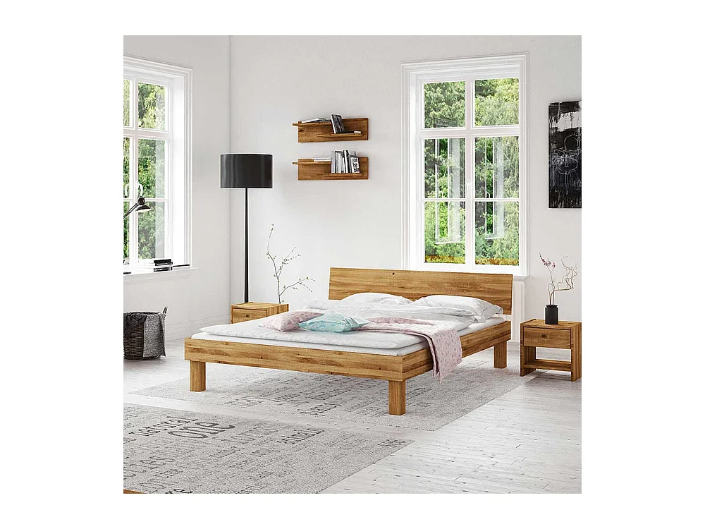 Holzbett aus Wildeiche Massivholz modern