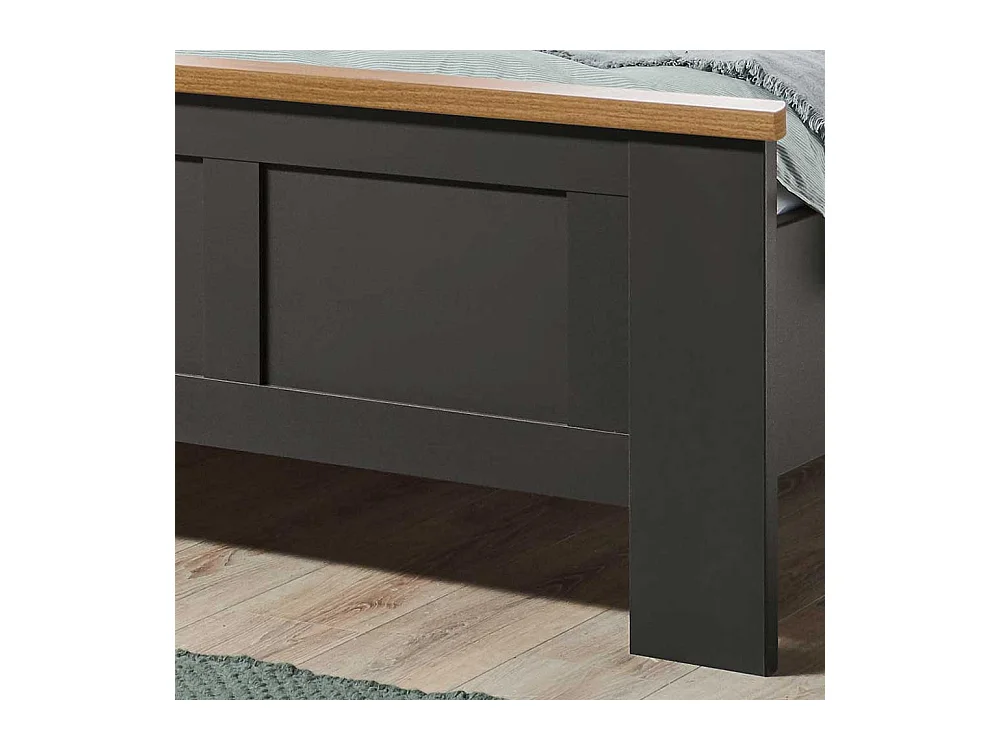 Doppelbettgestell im Landhausstil Dunkelgrau und Eiche Bianco