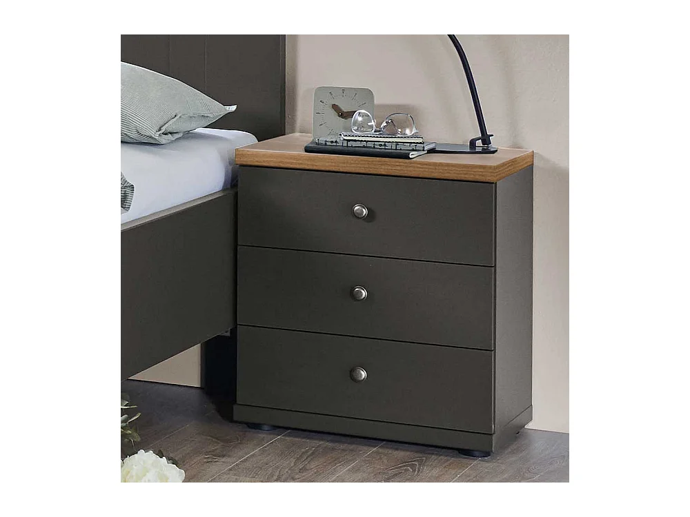 Doppelbettgestell im Landhausstil Dunkelgrau und Eiche Bianco