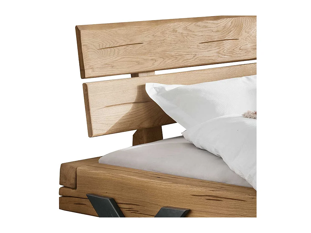 Balkenbett aus Wildeiche Massivholz 42 cm Einstiegshöhe