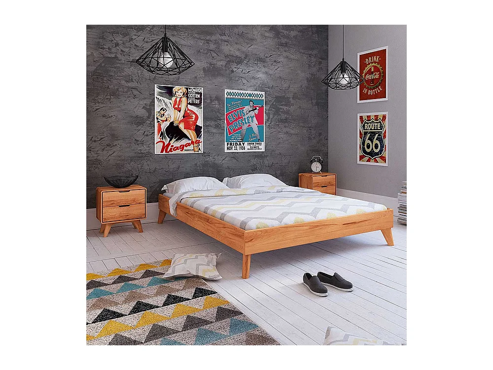 Doppelbett aus Kernbuche Massivholz Kopfteil (dreiteilig)