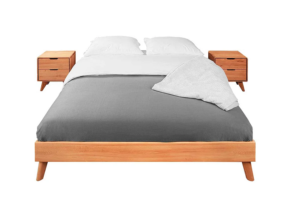 Doppelbett aus Kernbuche Massivholz Kopfteil (dreiteilig)