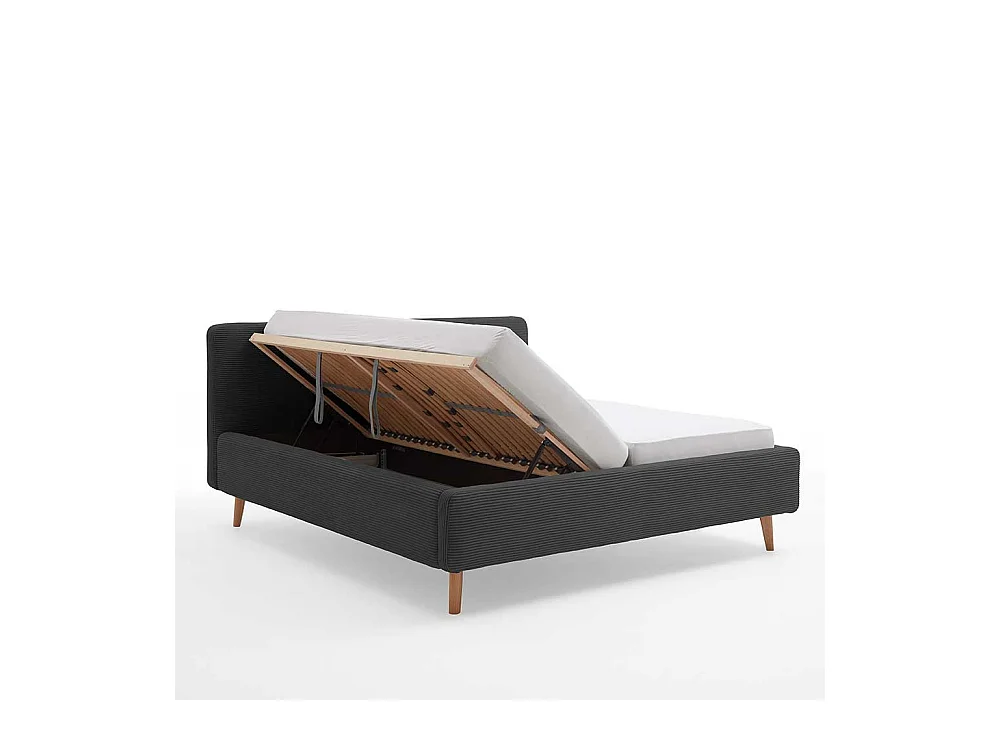 Cord Polsterbett in Anthrazit Eichefarben