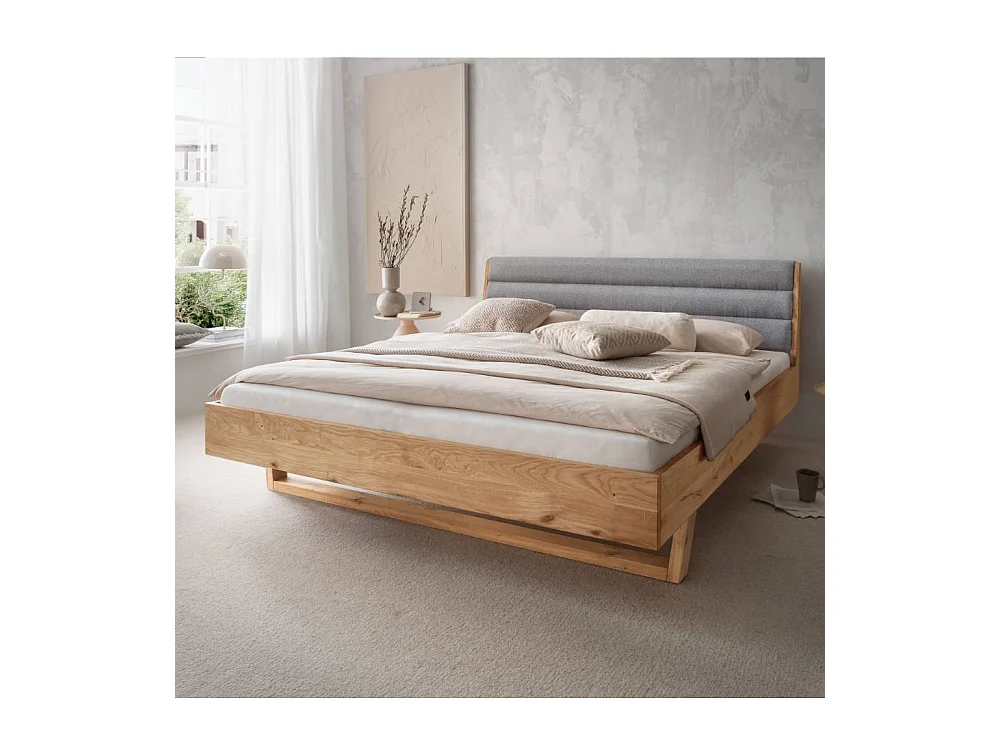 Massivholzbettgestell Ehebett in Grau und Wildeichefarben