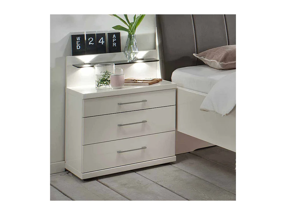 Bett mit Nachtkommode in Weiß Polsterkopfteil in Braun (zweiteilig)