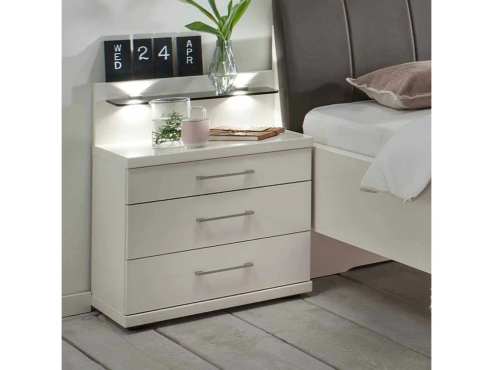 Bett mit Nachtkommode in Weiß Polsterkopfteil in Braun (zweiteilig)