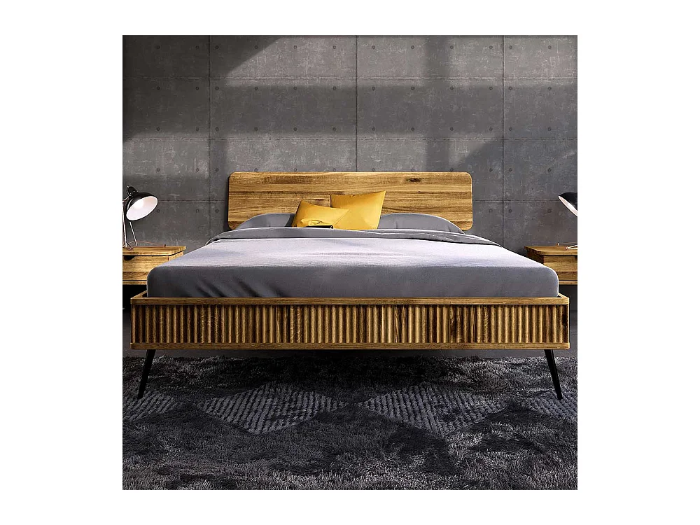 Holzbett mit Metallgestell aus Wildeiche und Stahl 41 cm Einstiegshöhe
