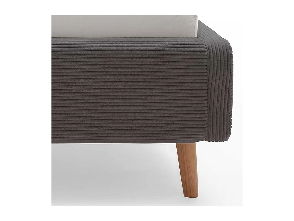 Graues Polsterbett mit Cord Bezug Vierfußgestell aus Holz