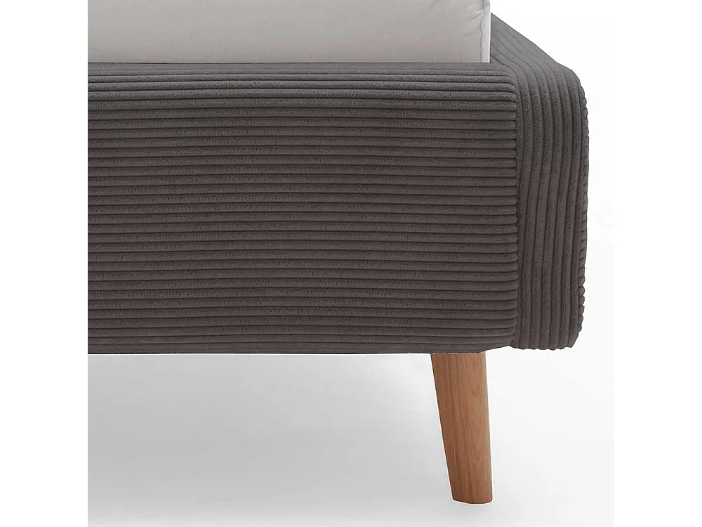 Graues Polsterbett mit Cord Bezug Vierfußgestell aus Holz