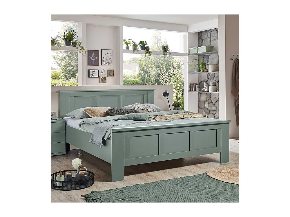 Doppelbett Überlänge in Graugrün modernen Landhausstil