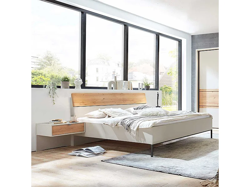 160 cm Doppelbett in Eiche Bianco und Beige Made in Germany