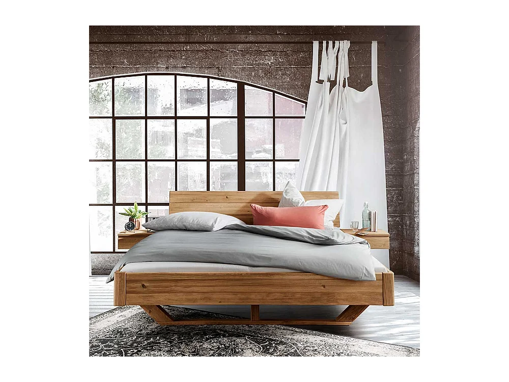 Wildeiche Massivholz Bett 43 cm Einstiegshöhe Holz Kufen