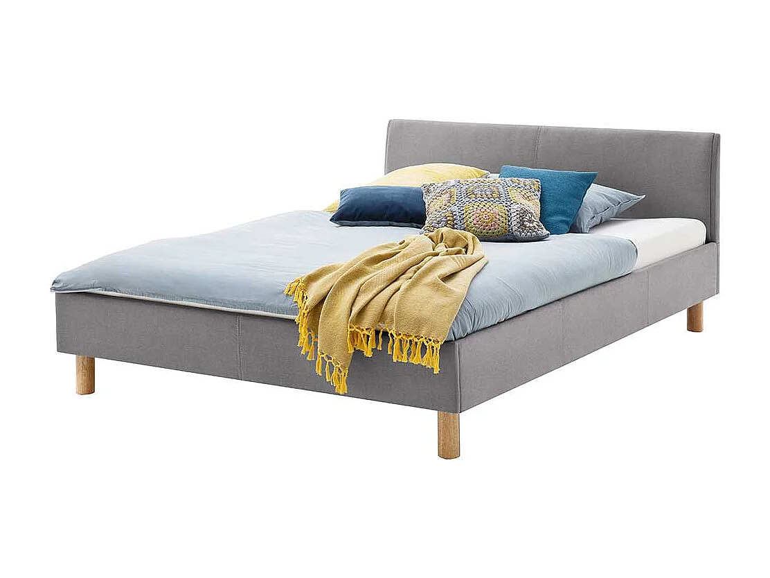 Niedriges Bett in Hellgrau Webstoff Skandi Design