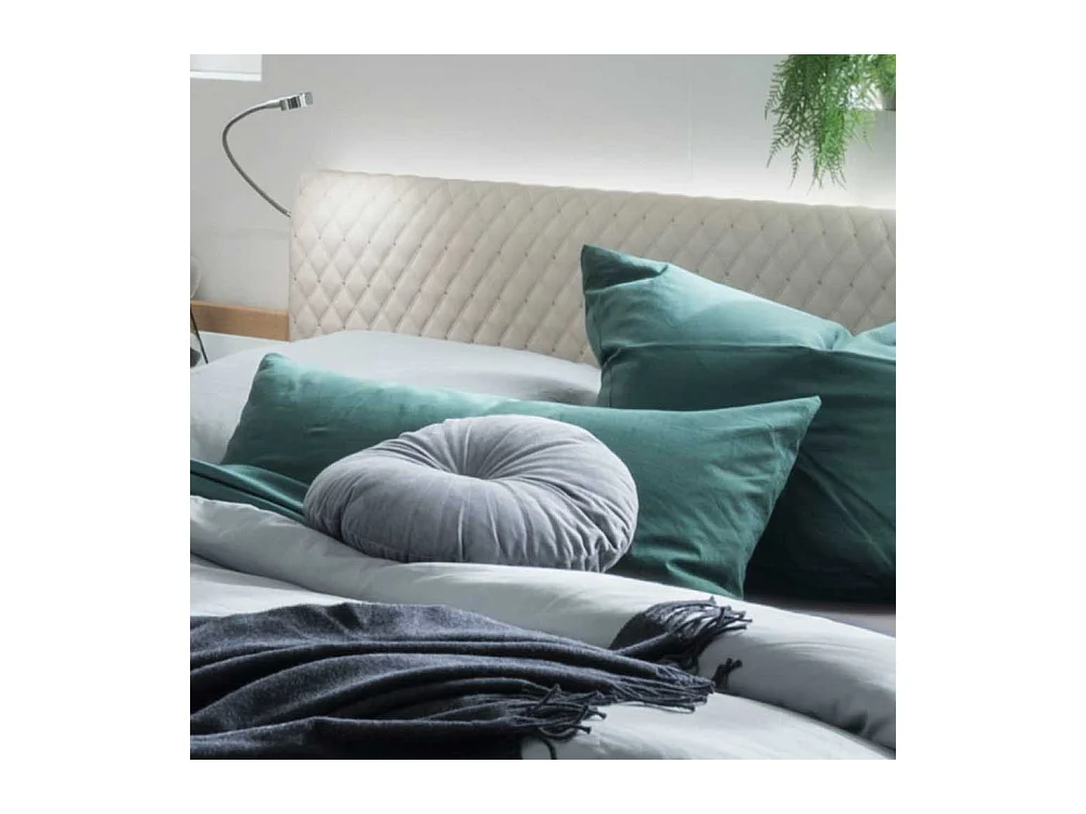 Doppelbett in Beige und Eiche Bianco LED Beleuchtung (dreiteilig)