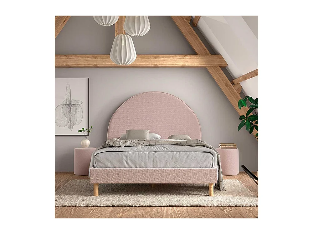 Bett 140x200 cm in Rosa Boucle Skandi Design