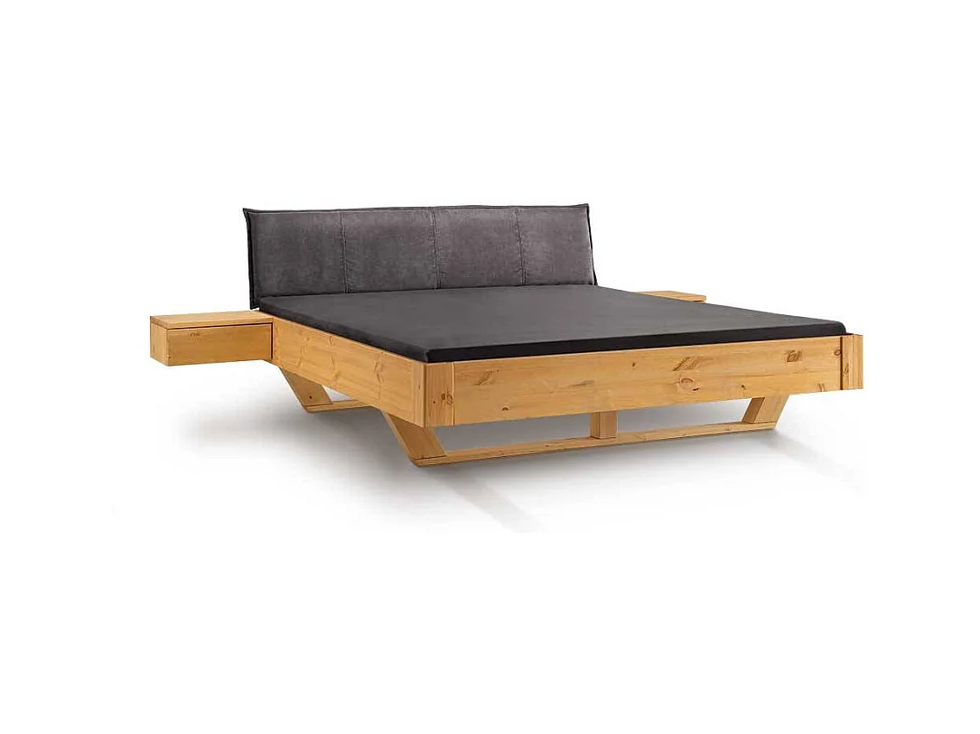 Holzbett Bett mit Polsterkopfteil in Kiefer Laugenfarben und Anthrazit