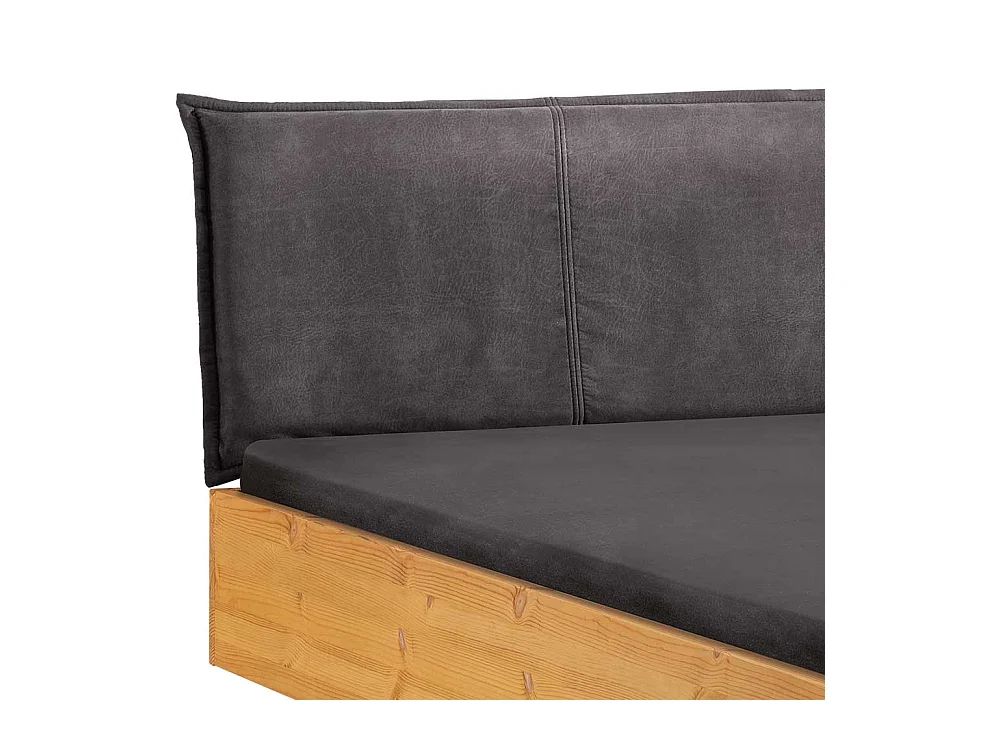 Holzbett Bett mit Polsterkopfteil in Kiefer Laugenfarben und Anthrazit