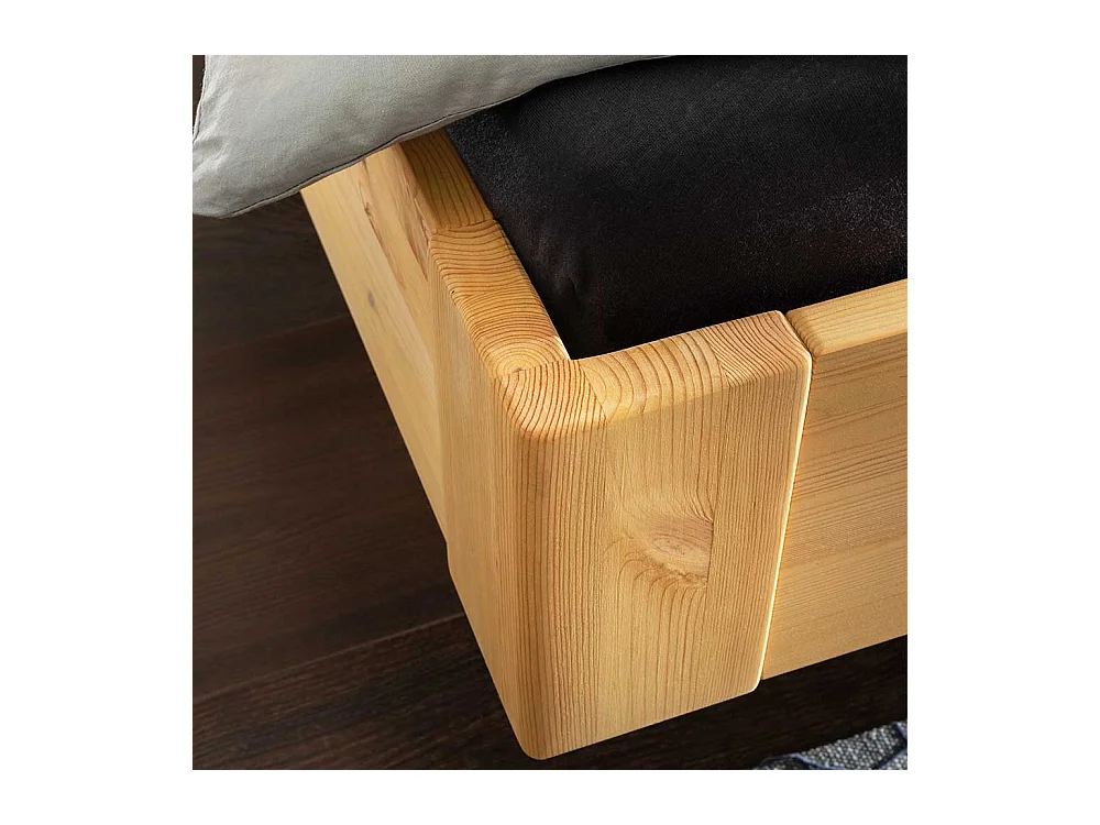 Holzbett Bett mit Polsterkopfteil in Kiefer Laugenfarben und Anthrazit