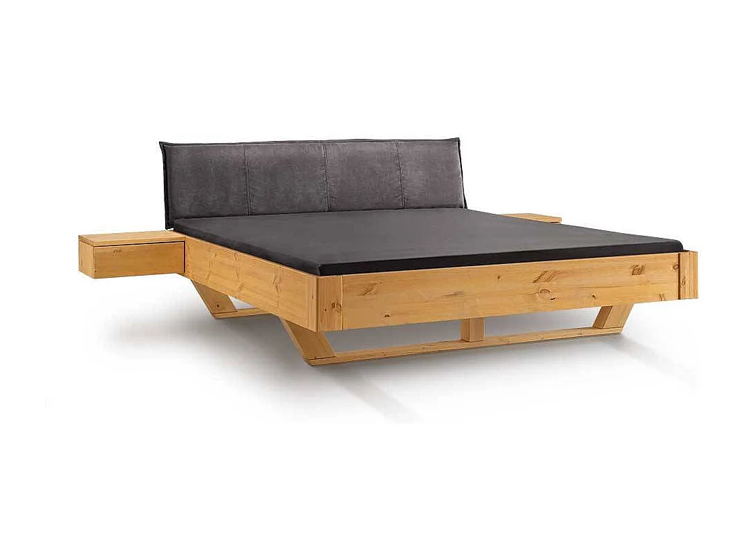Holzbett Bett mit Polsterkopfteil in Kiefer Laugenfarben und Anthrazit