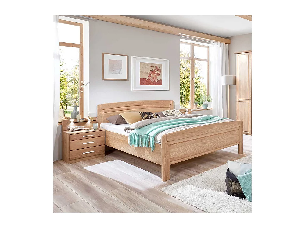 Ehebett aus Eiche teilmassiv Nachtkonsolen (dreiteilig)