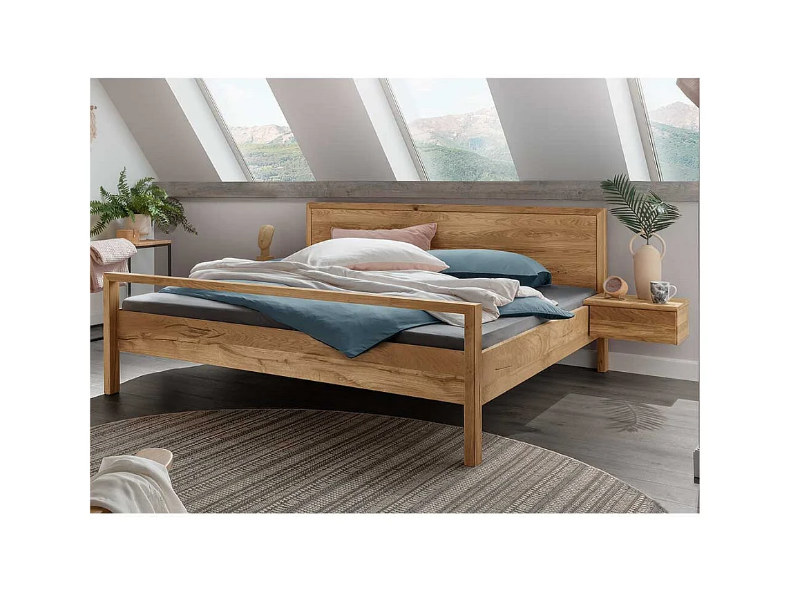 Massivholz 140 cm Bett in Wildeichefarben 41 cm Einstiegshöhe