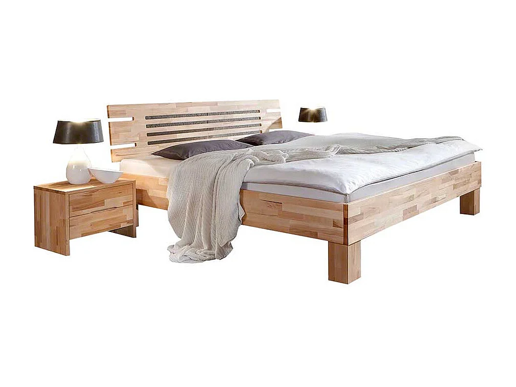 Bett mit 2 Nachtkonsolen Kernbuche Massivholz (dreiteilig)